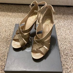 Worn once for wedding. Gold glitter